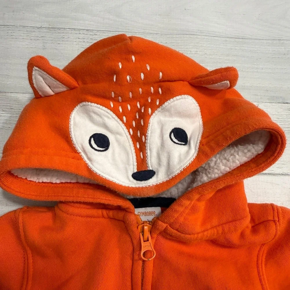 Gymboree baby orange fox Sherpa lined zip up hooded sweatshirt 6-12 months